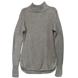 Akini | Light Grey Ribbed Pullover Sweater Scoop Hem Mock Neck Cotton Blend‎ S